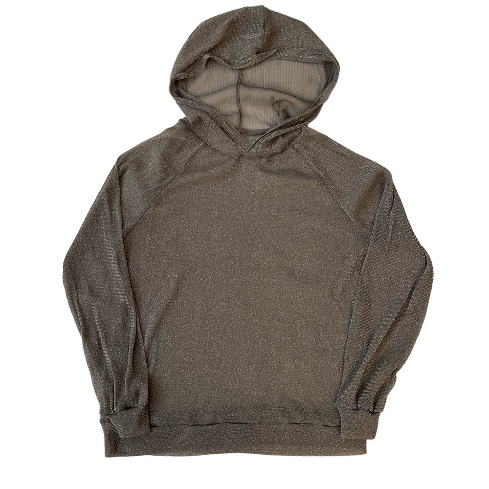 Women Size S Gray Shine Raglan Sleeve Sheer Mesh Hoodie